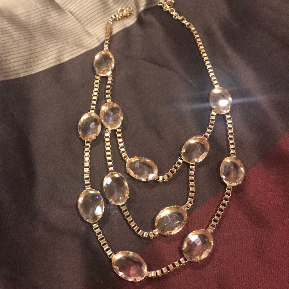 Gold and rhinestone triple chain necklace